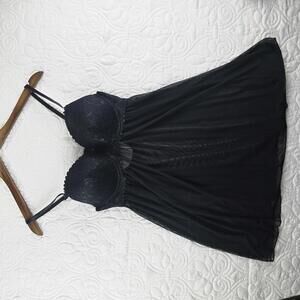 Black Lace Babydoll Lingerie with Sheer Skirt Size Large